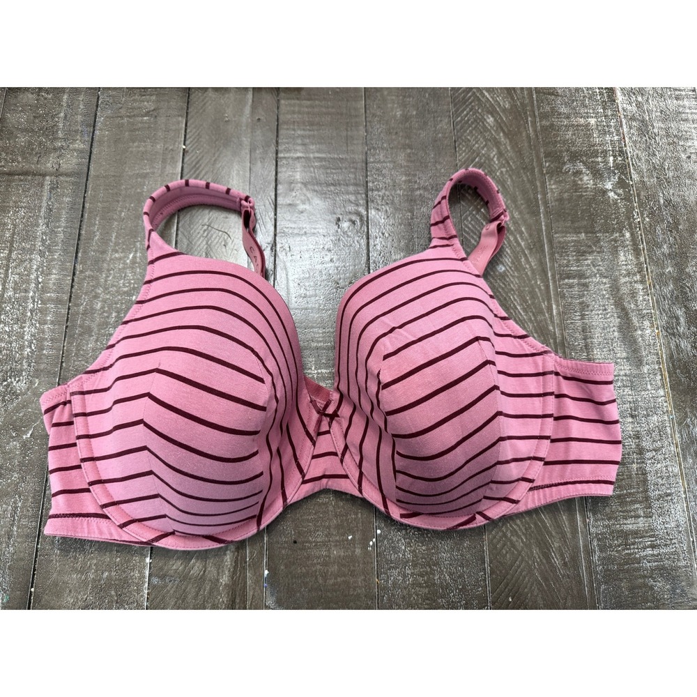 CACIQUE Lightly Lined Full Coverage Maroon/Dusty Rose Striped Bra‎ Size 46D